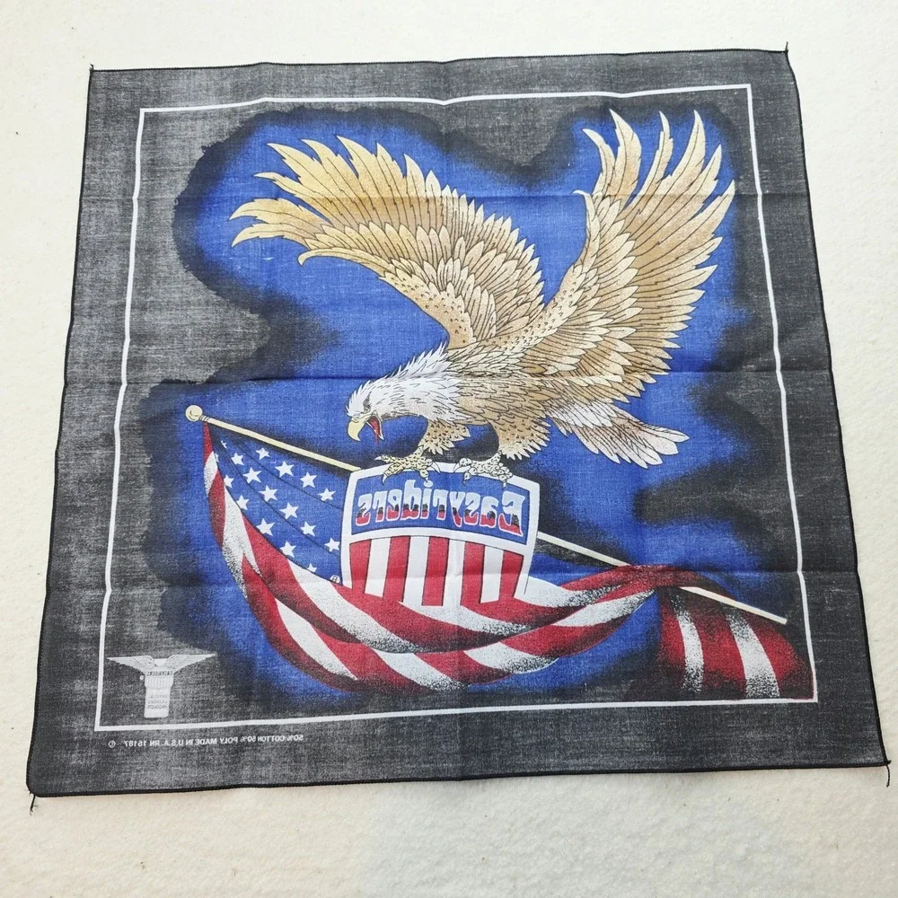 Vtg Official Easyriders Motorcycle Bandana Bald Eagle American Flag Black USA